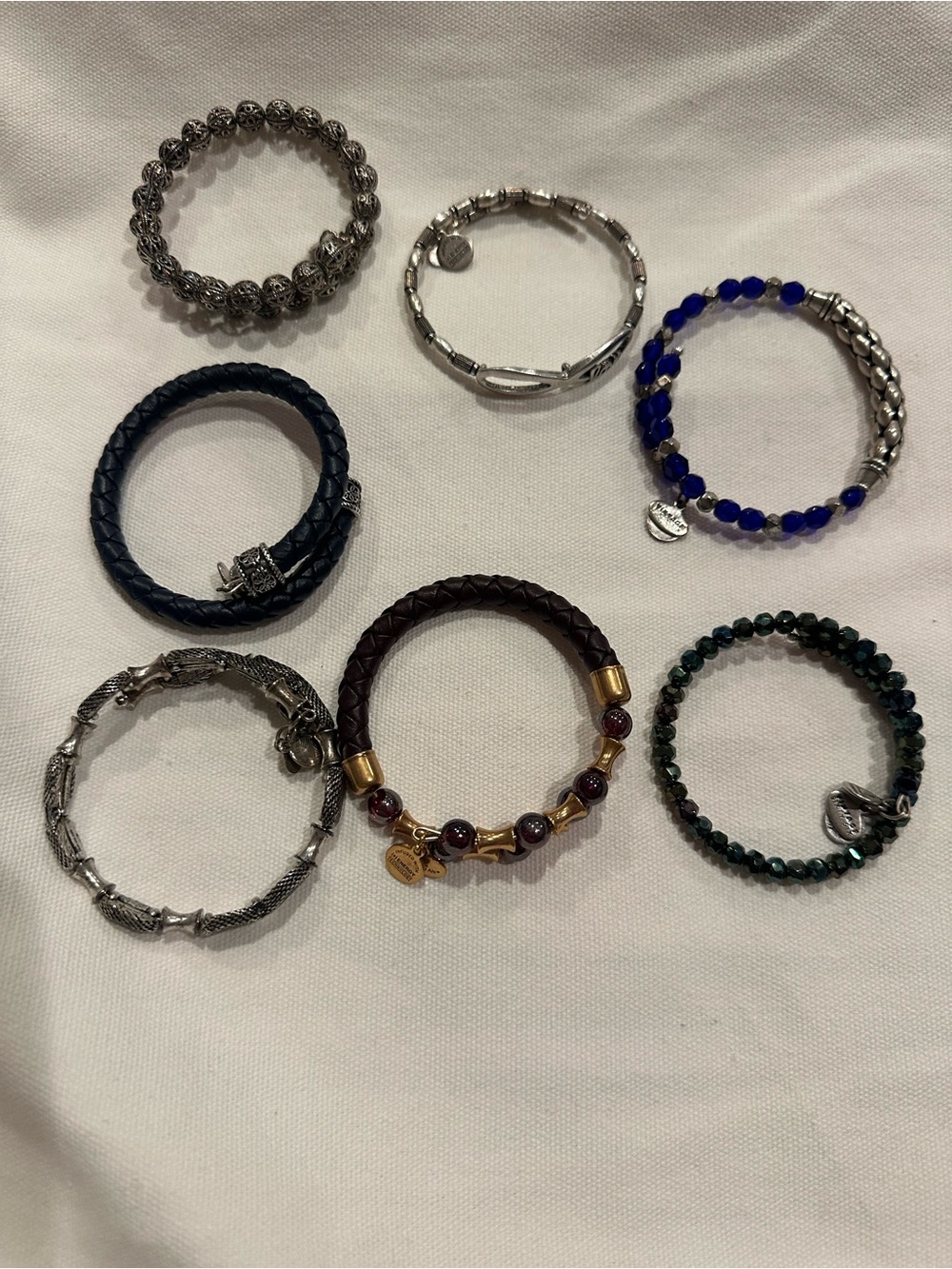Alex and Ani Mixed Bracelet Set - Silver, Blue, Brown, Green